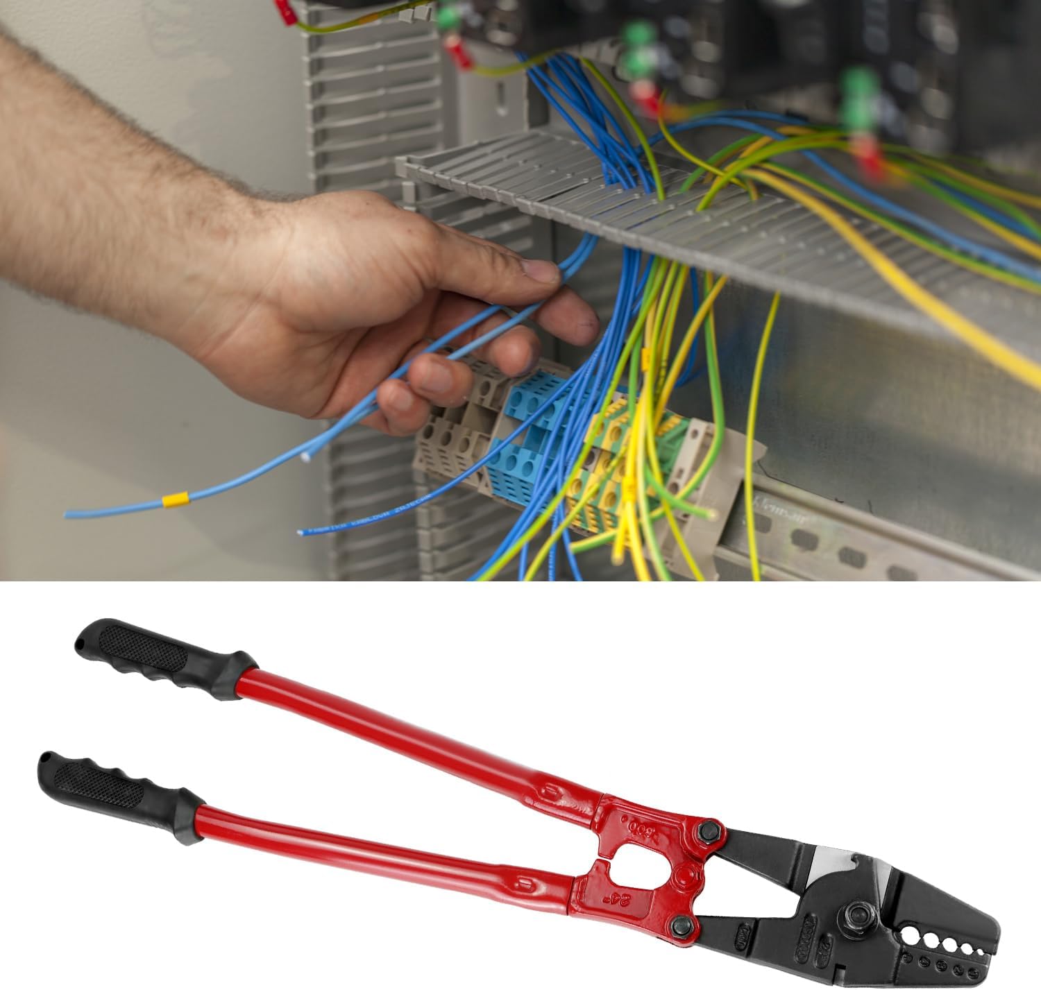 QWORK Hand Swager Crimper 24 Inch - Wire Rope Crimping Tool, 5 Cavity 1/16 3/32 1/8 5/32 3/16 Swaging Tool